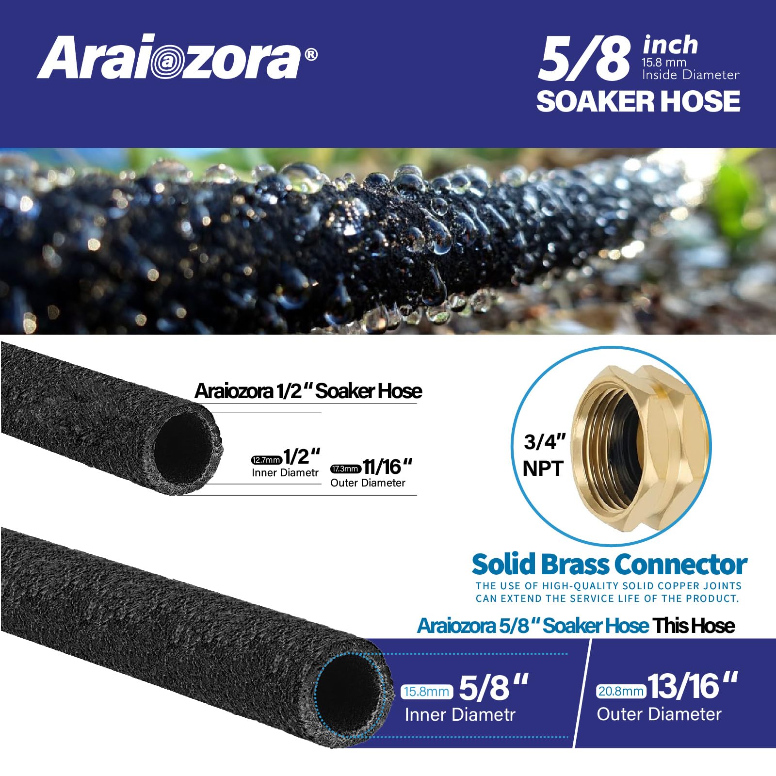 Araiozora Soaker Hose with quick-connect fittings for simple faucet attachment