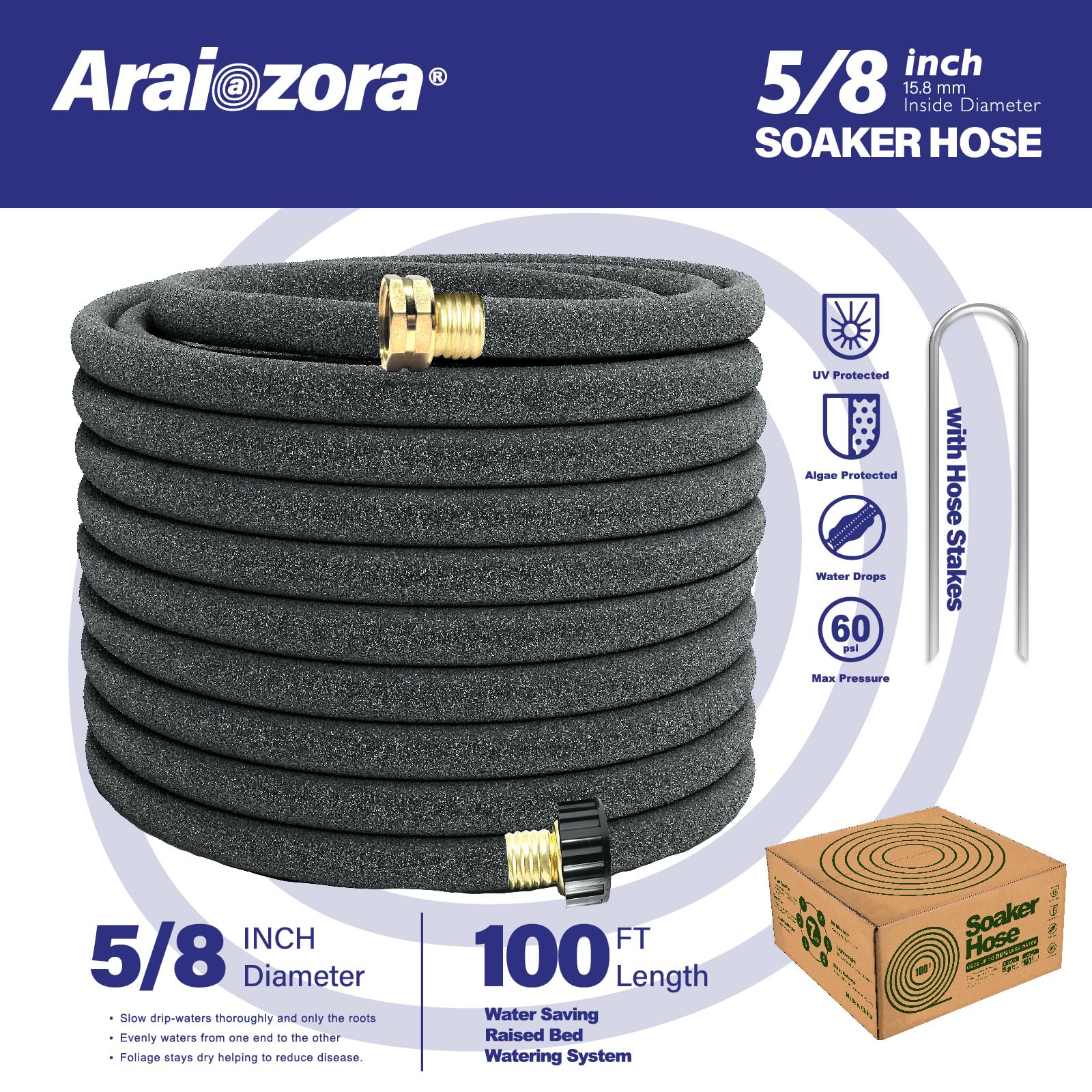 Araiozora Soaker Hose 50ft laid flat for easy layout and quick setup