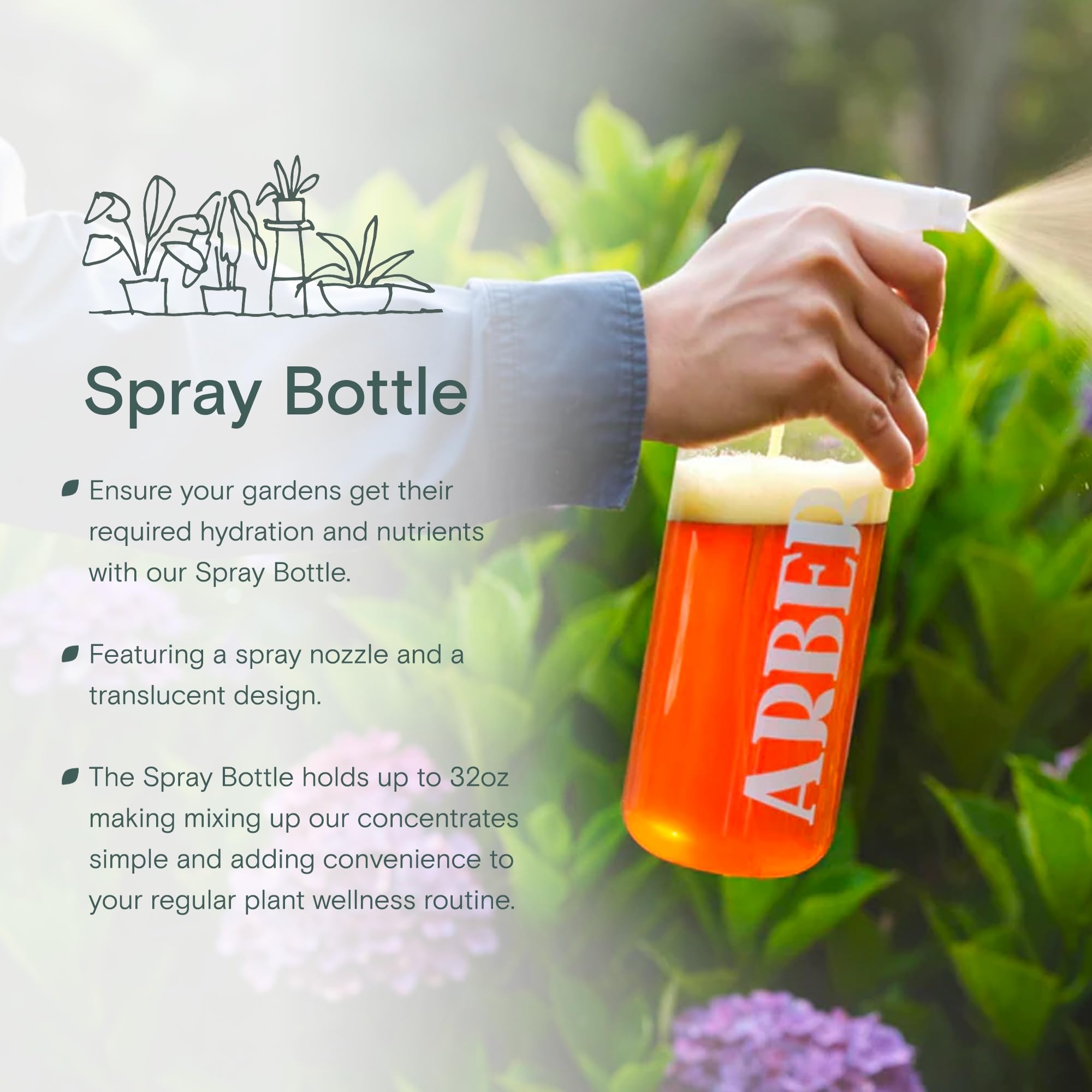 ARBER adjustable nozzle enables mist to stream for targeted cleaning.