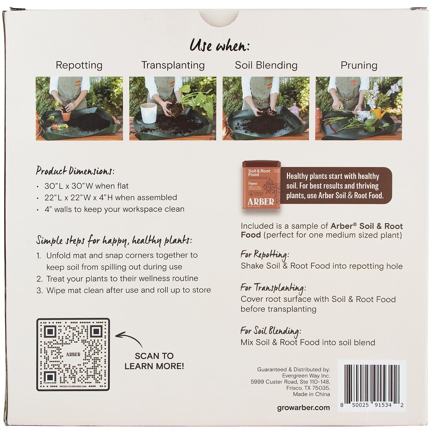 ARBER Repotting Mat with 4 inch walls containing soil during potting