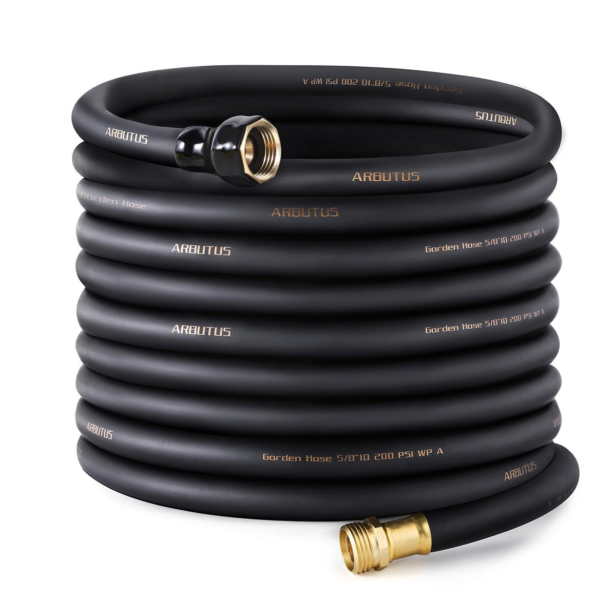 ARBUTUS garden hose 5/8-inch 100ft black, ideal for yard watering and reach.