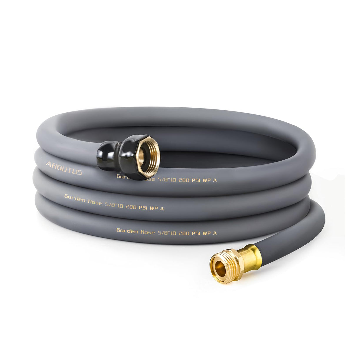 ARBUTUS garden hose with brass connector close-up showing durable, leak-free performance.