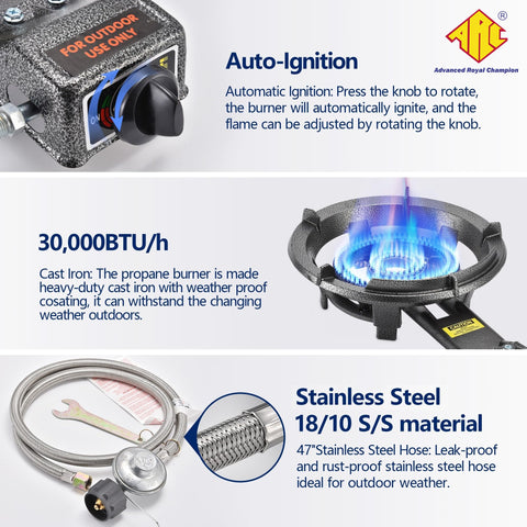 ARC Advanced Royal Champion burner ignition and adjustable regulator enable easy flame control