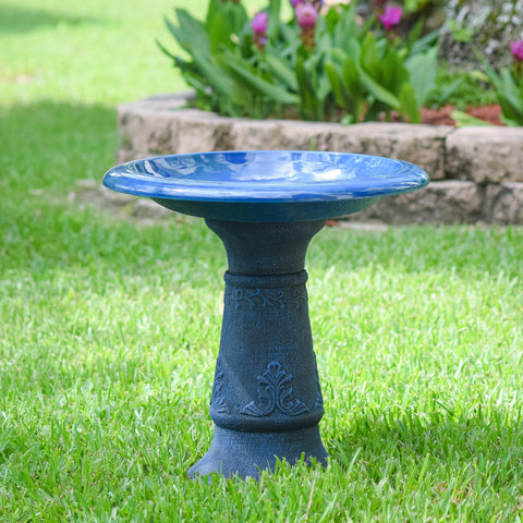Arcadia Bird Bath blue 20inch quick-assemble for instant display