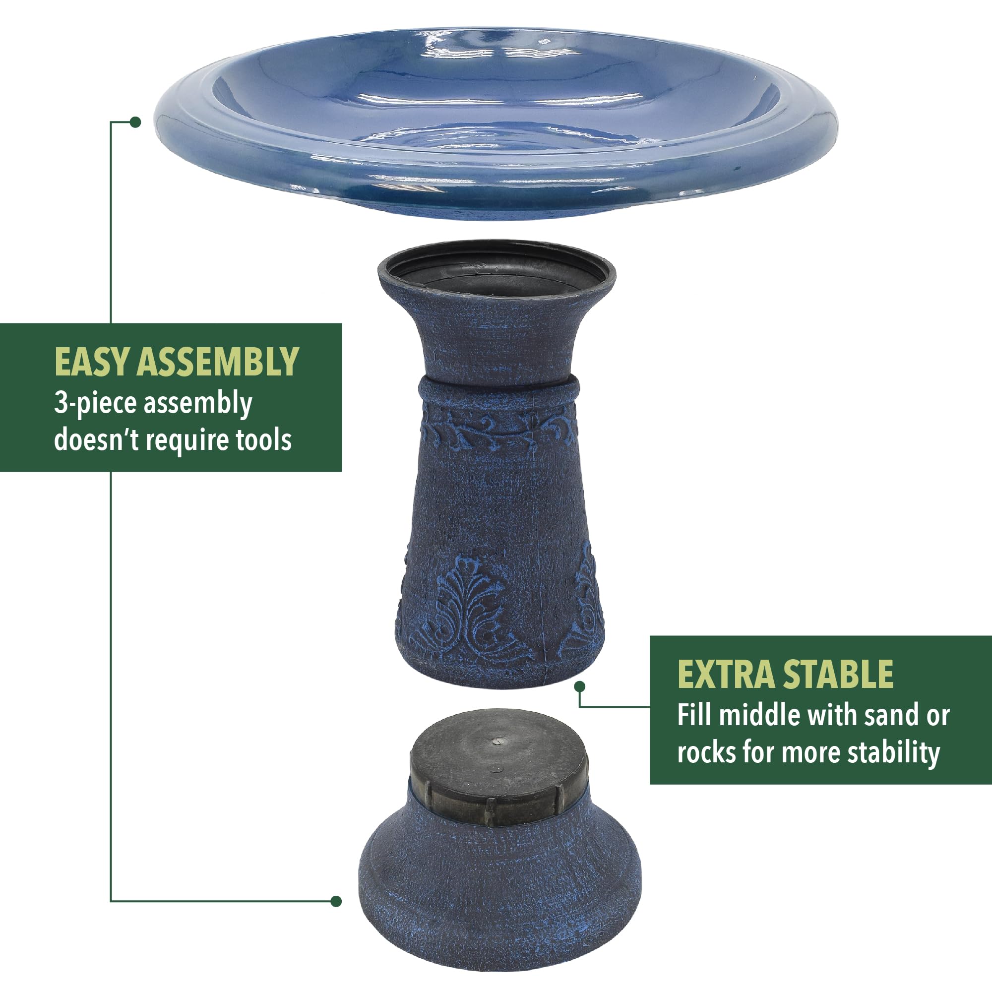 Arcadia Fiberclay Bird Bath side view, lightweight and weather-resistant outdoor decor