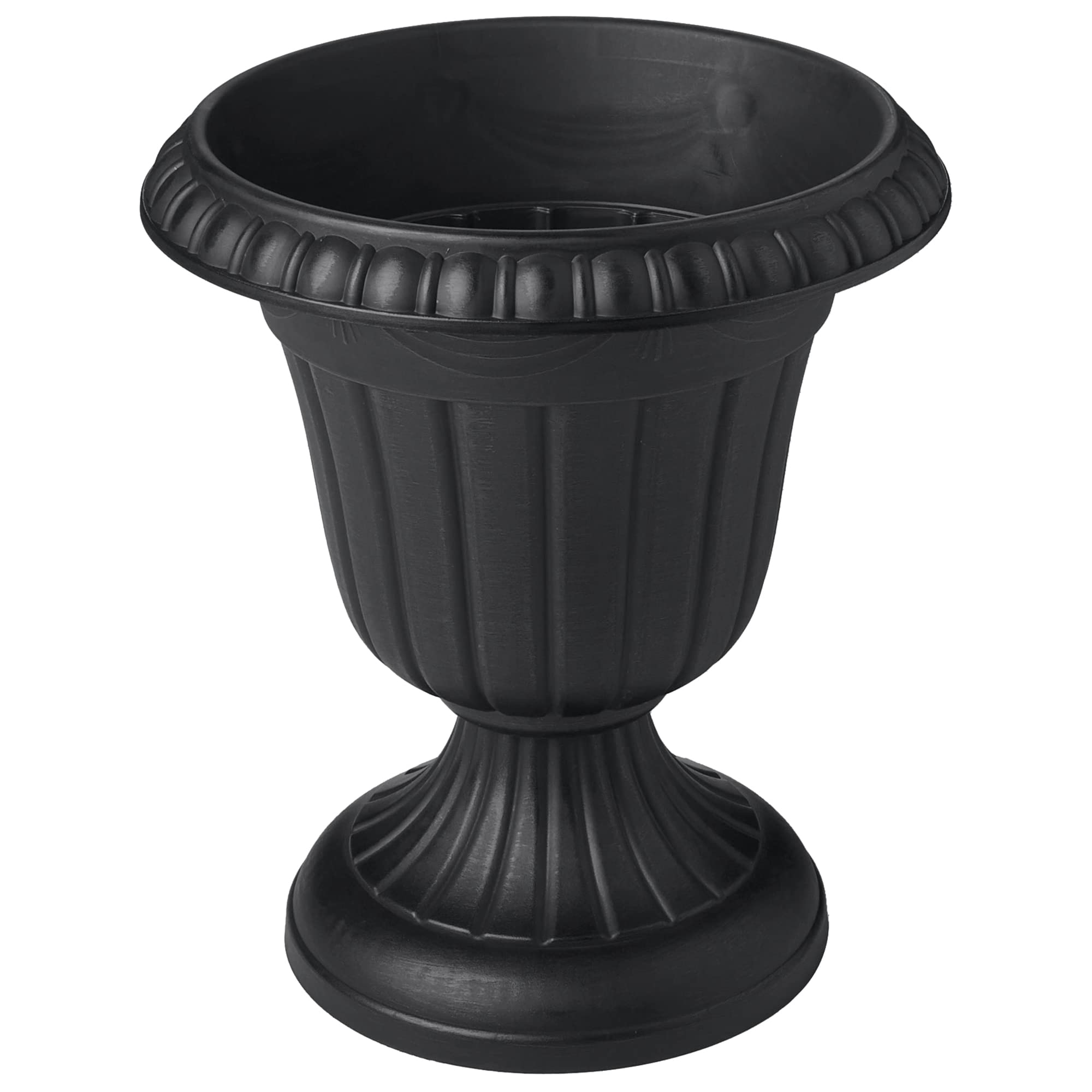 Arcadia PL20BK urn features a fluted rim for graceful garden styling.