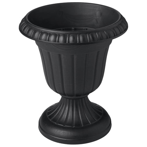 Arcadia PL20BK urn features a fluted rim for graceful garden styling.