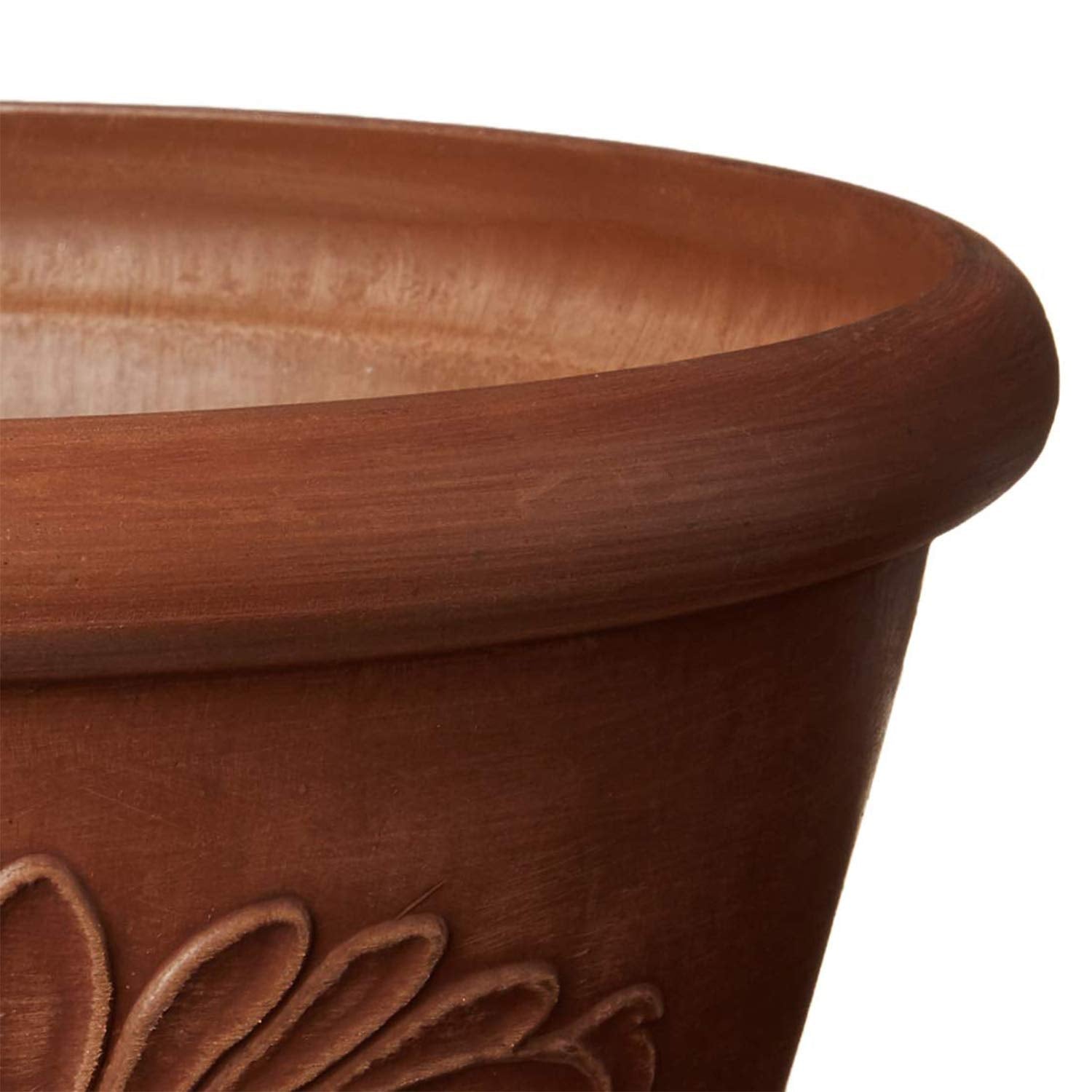 Arcadia PSW Pot 12-inch bulb pan with raised floral embellishment, adds decorative flair.