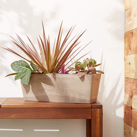Weather-resistant Arcadia PSW planter withstands sun, rain, and cold for indoor or outdoor use