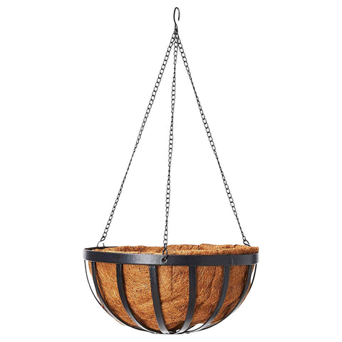 Arcadia Solstice 12-inch round hanging basket in black for stylish patios and balconies.
