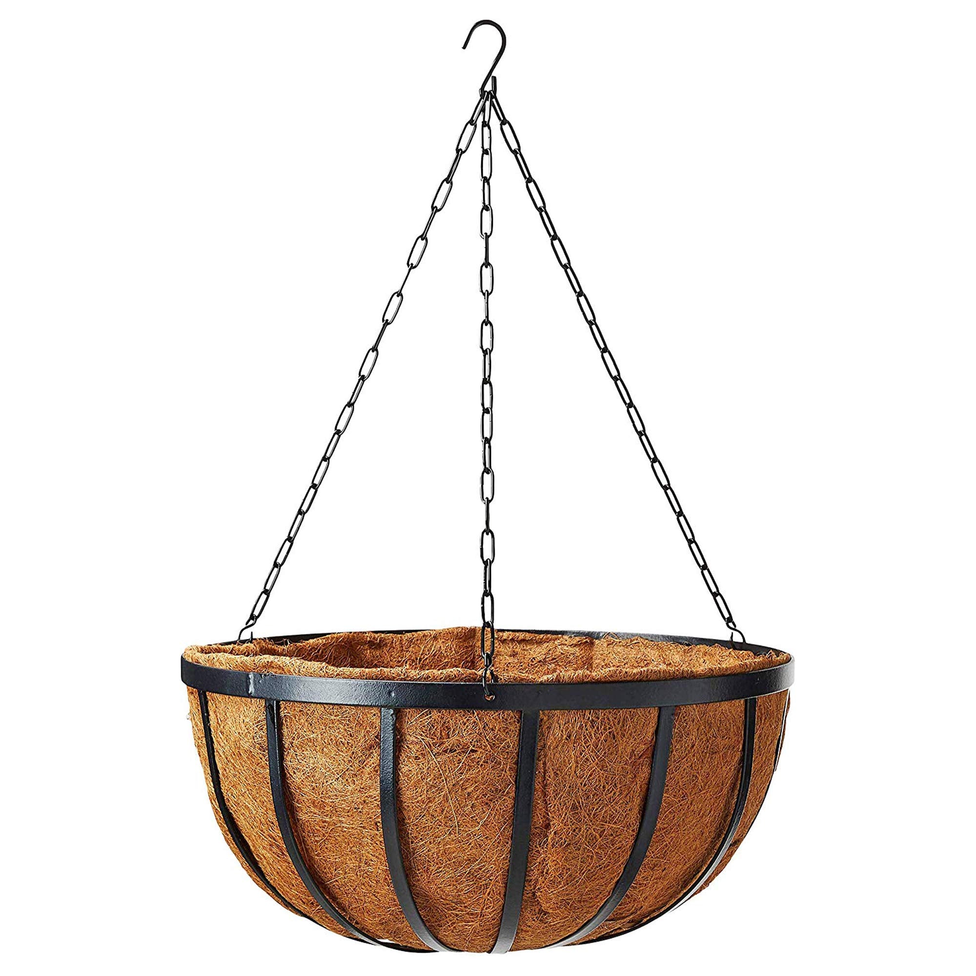 Arcadia Solstice coconut hanging basket 16-inch with natural liner promotes moisture retention and air circulation.