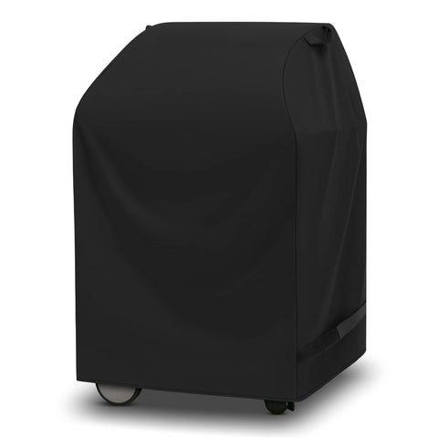Arcedo 32-inch grill cover protecting a two-burner grill from rain and sun