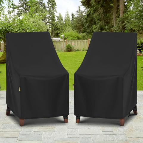 Arcedo black chair cover shown on stacked chairs for versatile outdoor use.