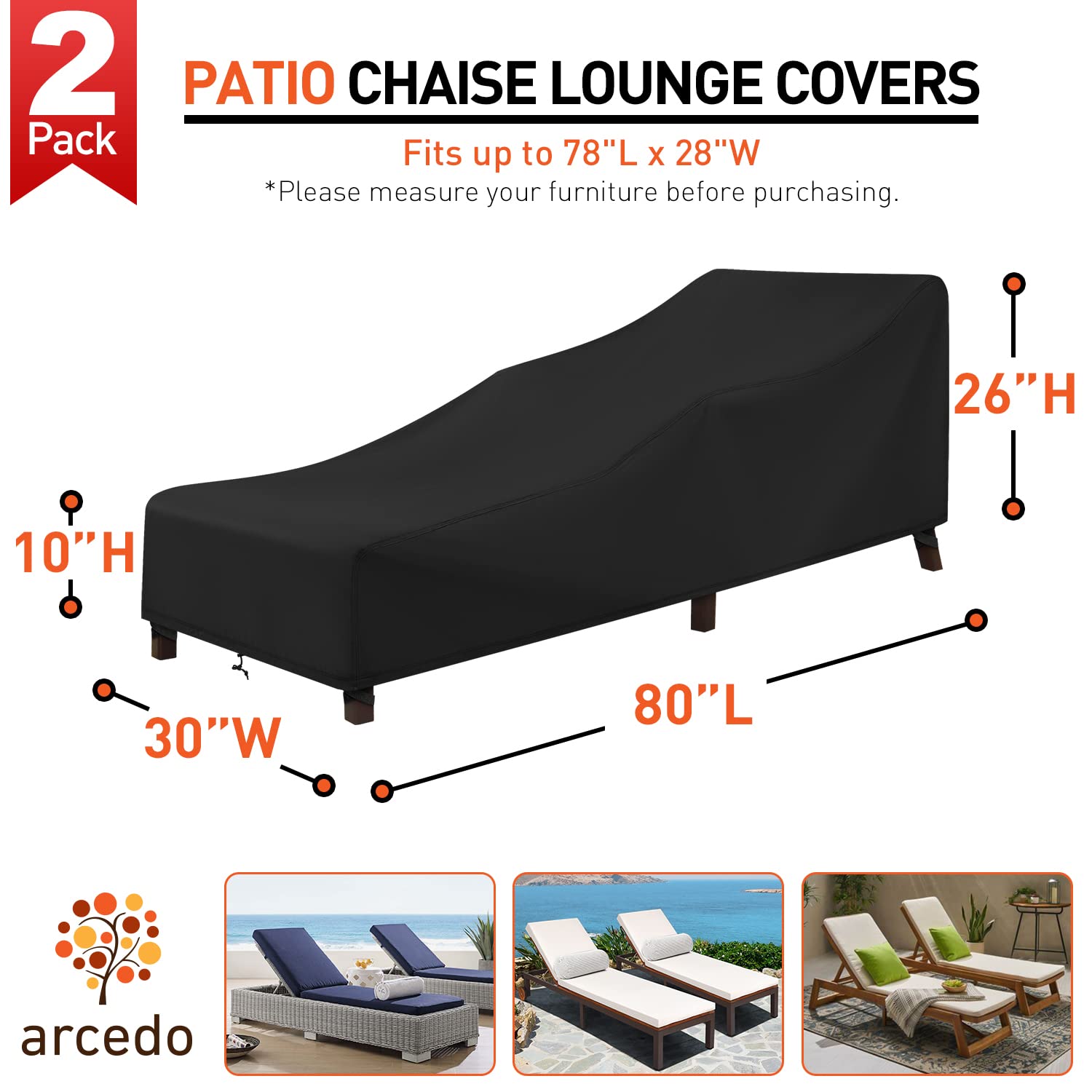 Arcedo chaise lounge cover all-weather protection shields from sun, rain, and dust.