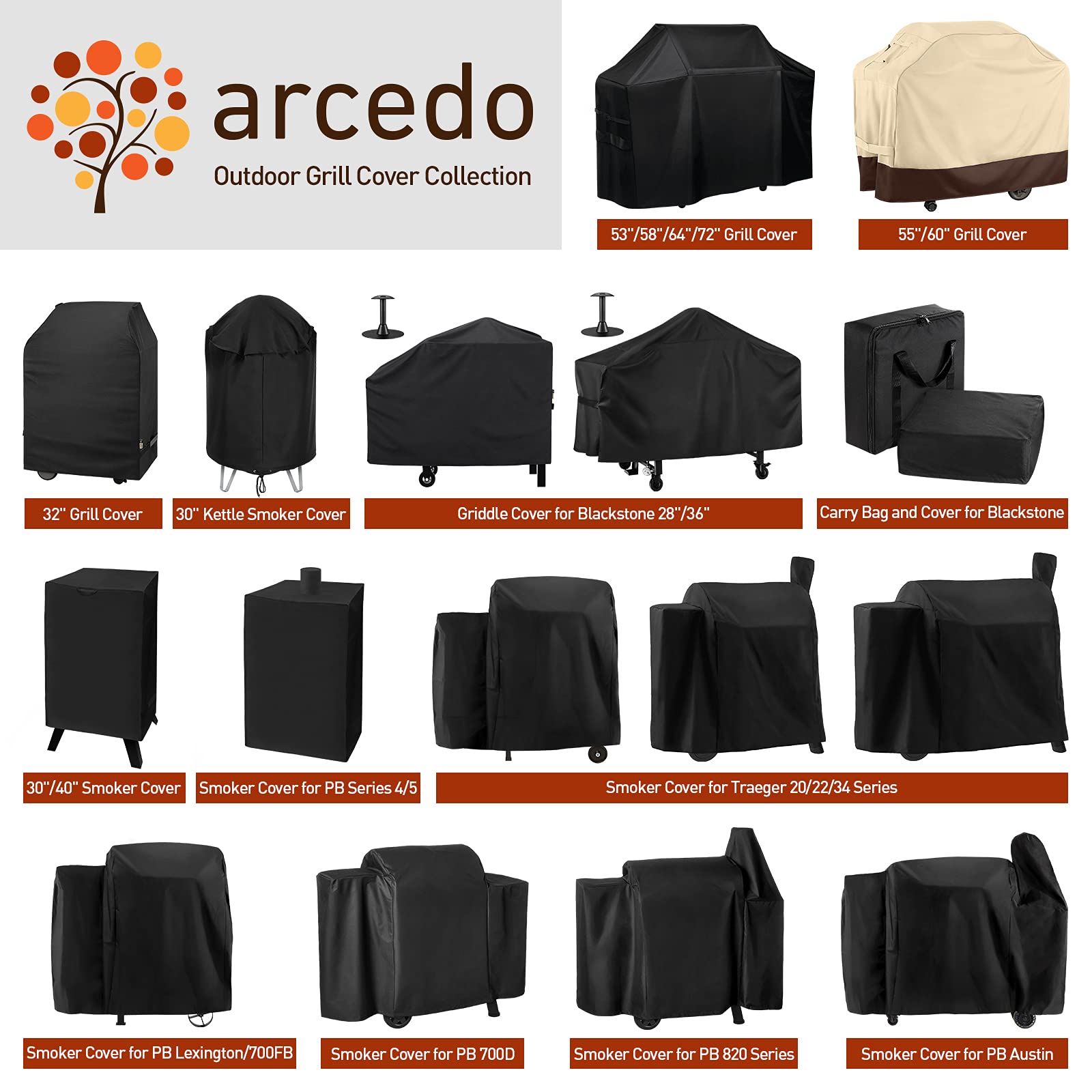 Arcedo waterproof outdoor smoker cover protects pellet grills.