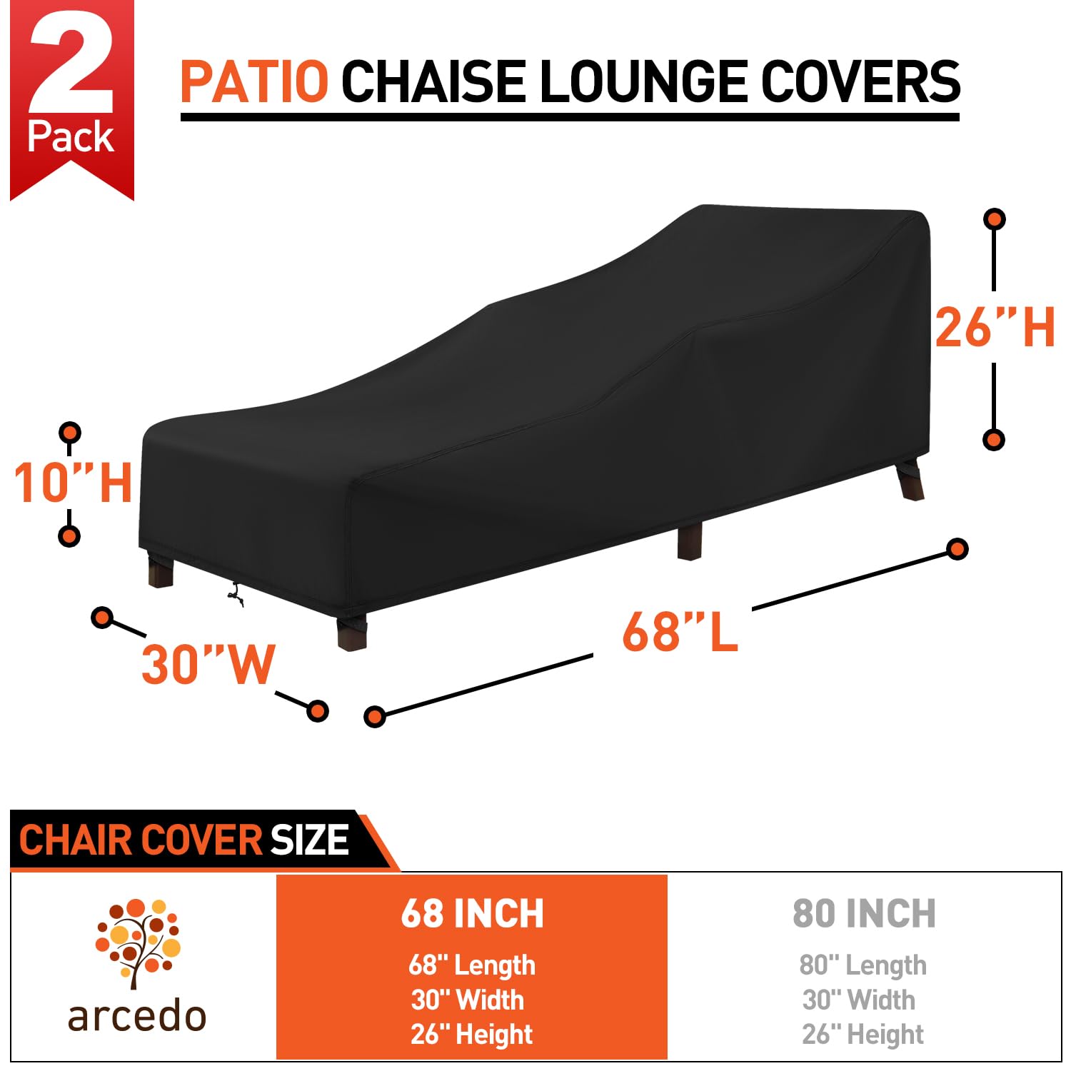Arcedo cover with drawstring and wind straps secures lounge chairs.
