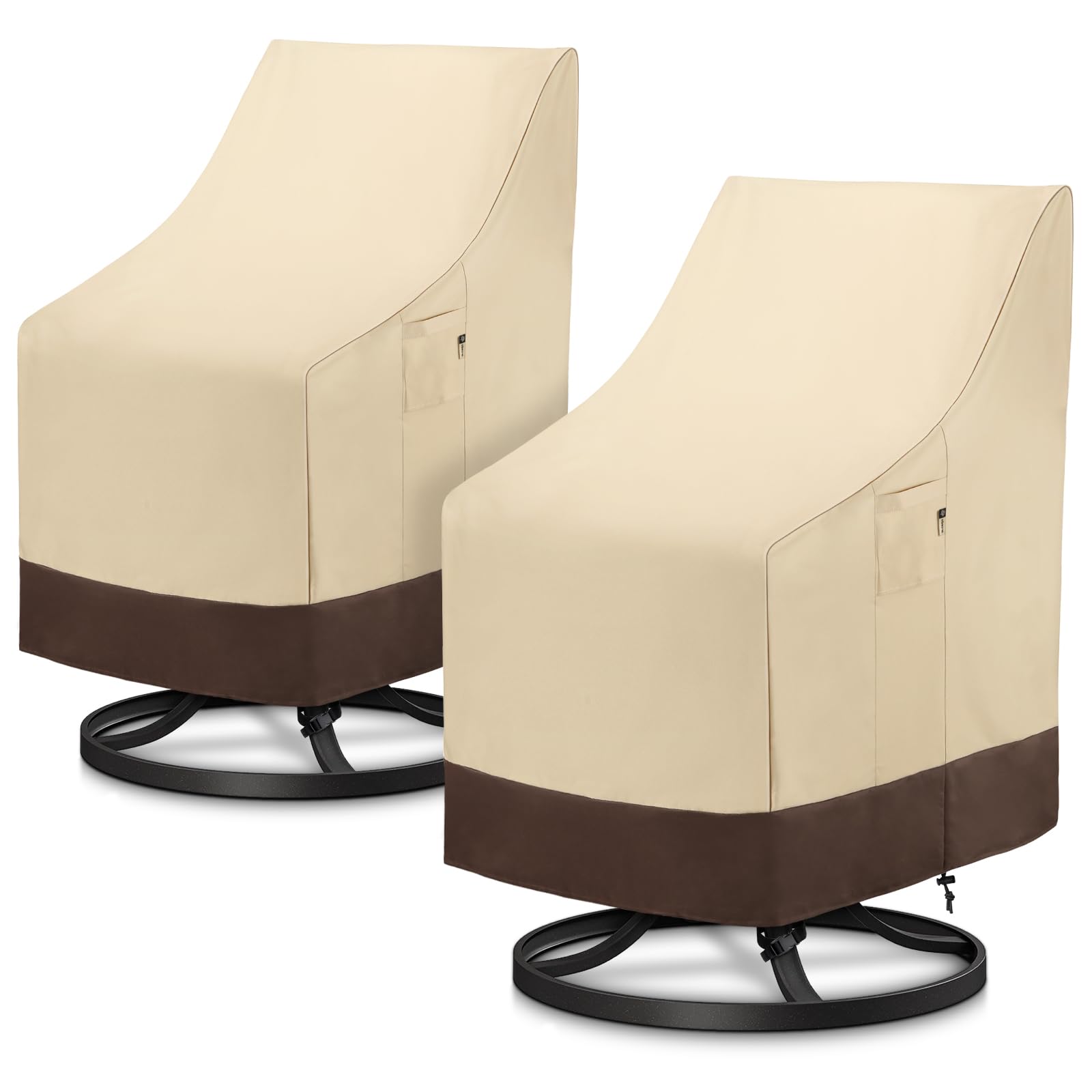 Arcedo outdoor high-back chair cover in beige and brown protects chairs from rain.