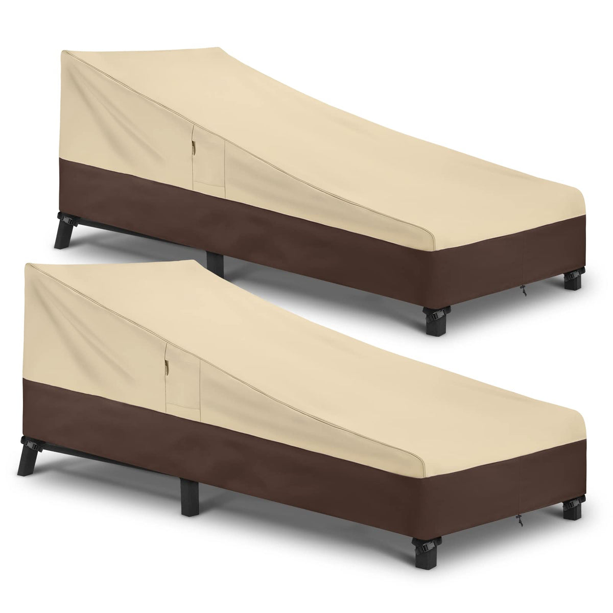 Arcedo outdoor lounge chair cover 2-pack in beige shields chairs from rain and sun.