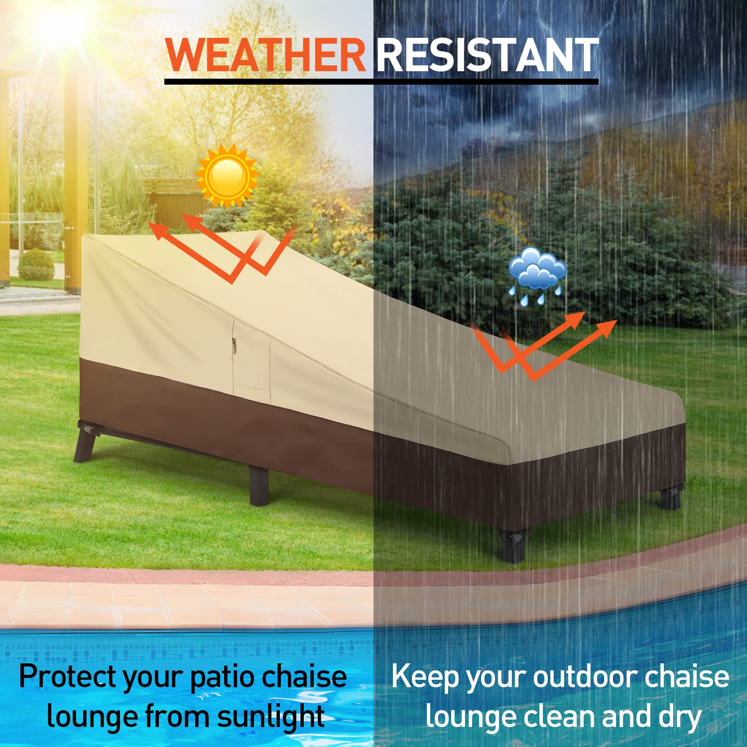 Arcedo outdoor lounge chair cover 2-pack in brown guards against wind and dust.