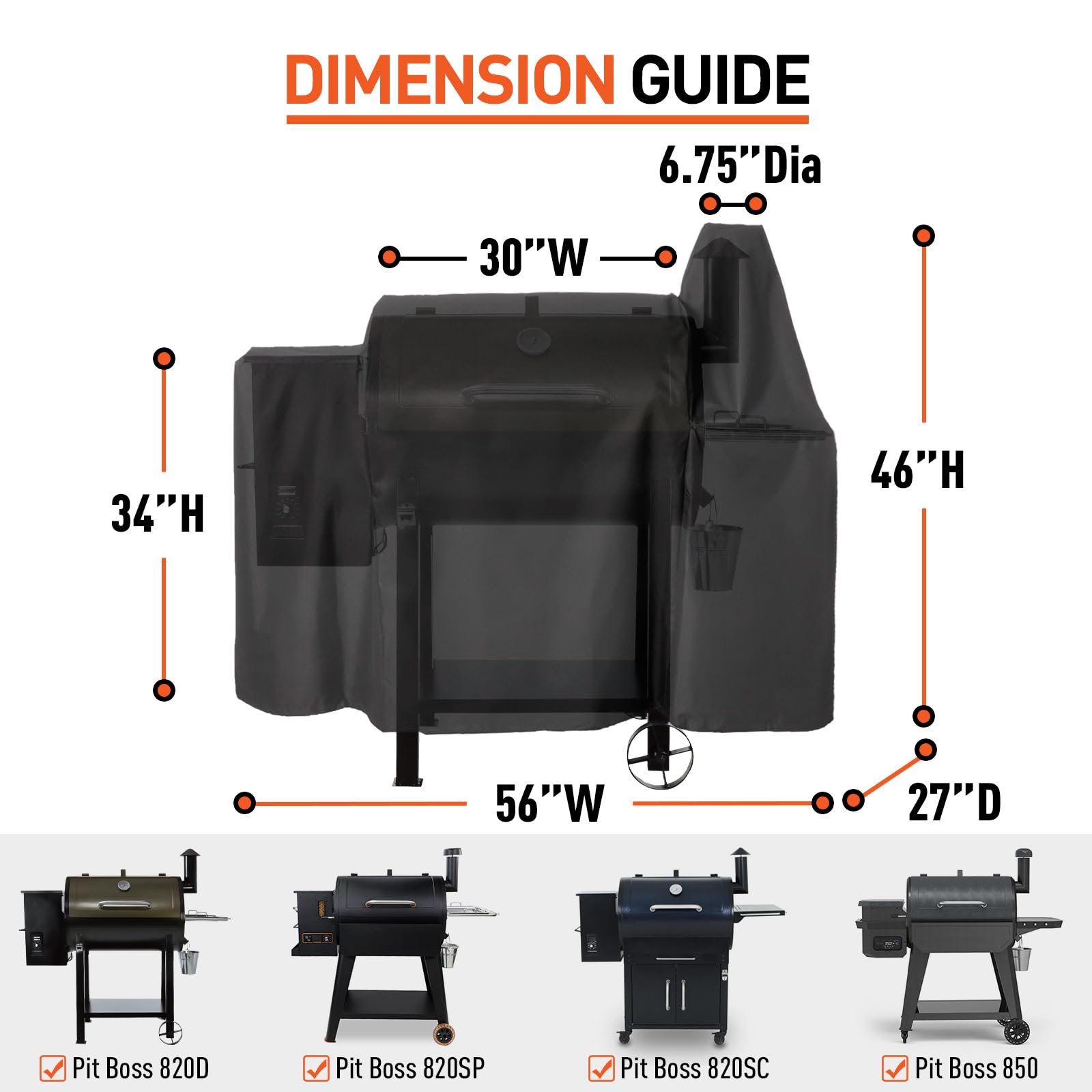 Arcedo Pit Boss 820XL side view shows durable, secure fit.
