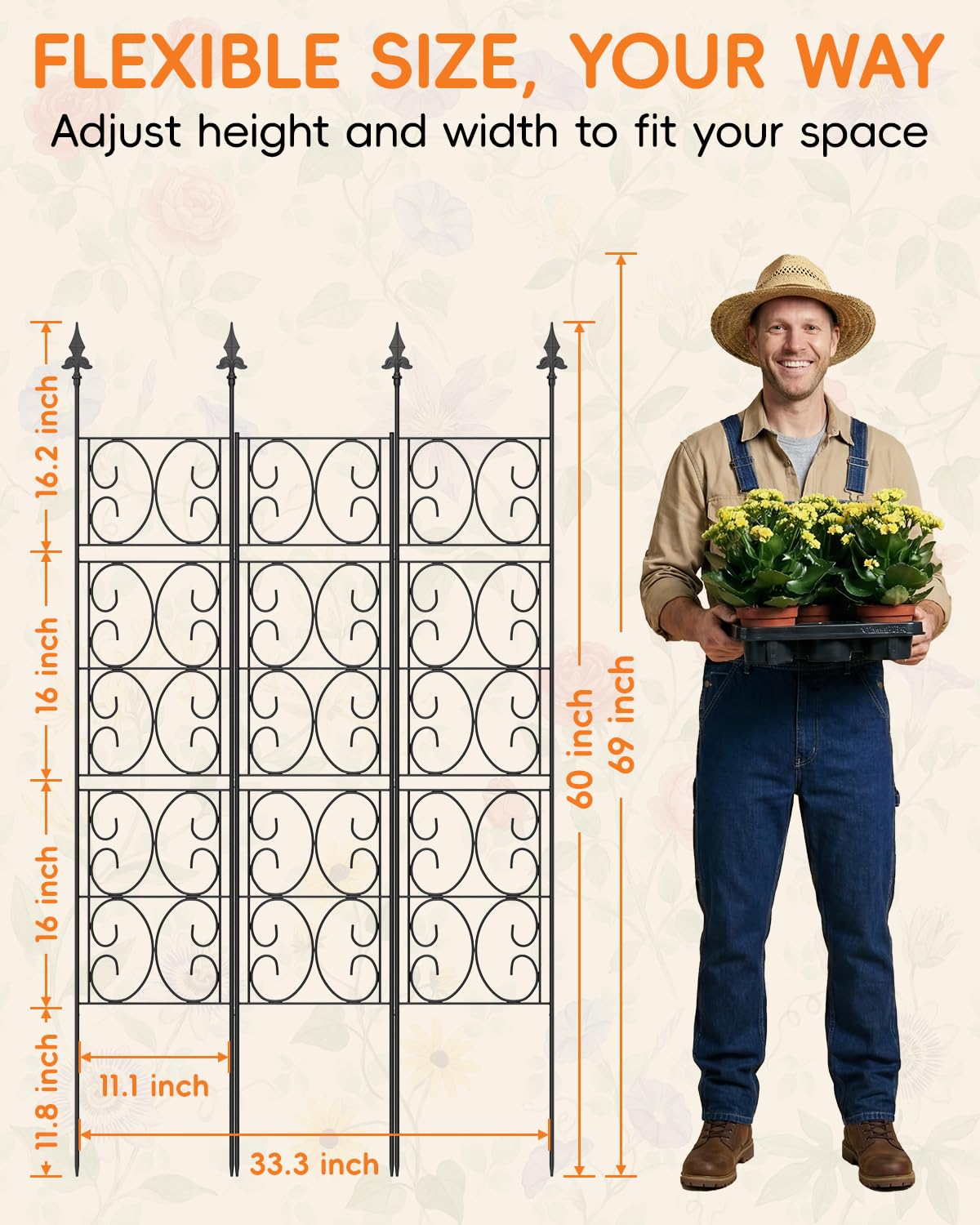 Rust-resistant powder-coated finish on ArdeFentium trellis protects outdoor use.