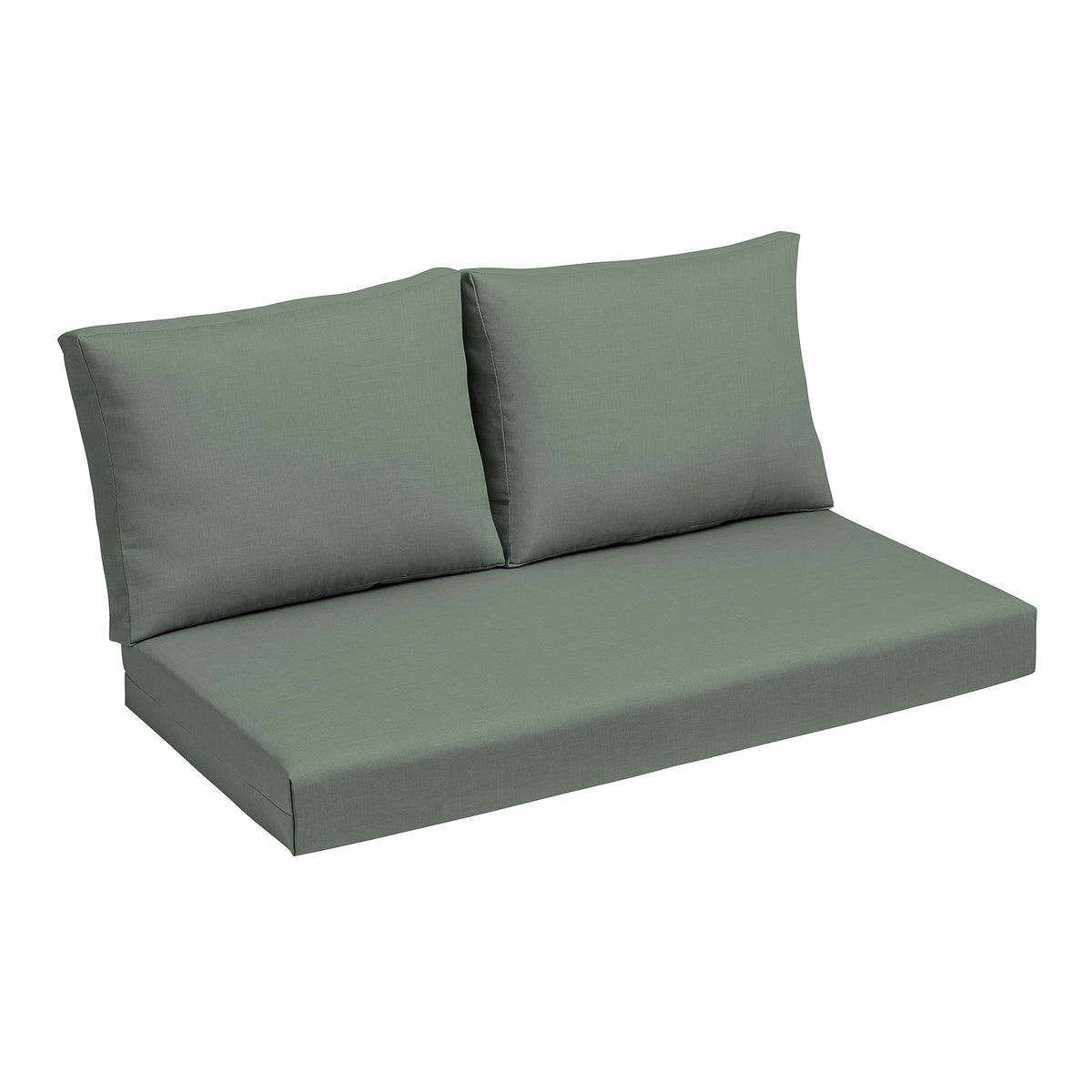 Arden earthFIBER loveseat bottom cushion in sage texture for outdoor seating.