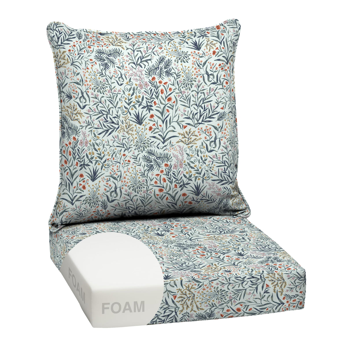 Arden Selections Pistachio Botanical deep seat cushions on a patio chair deliver durable outdoor comfort