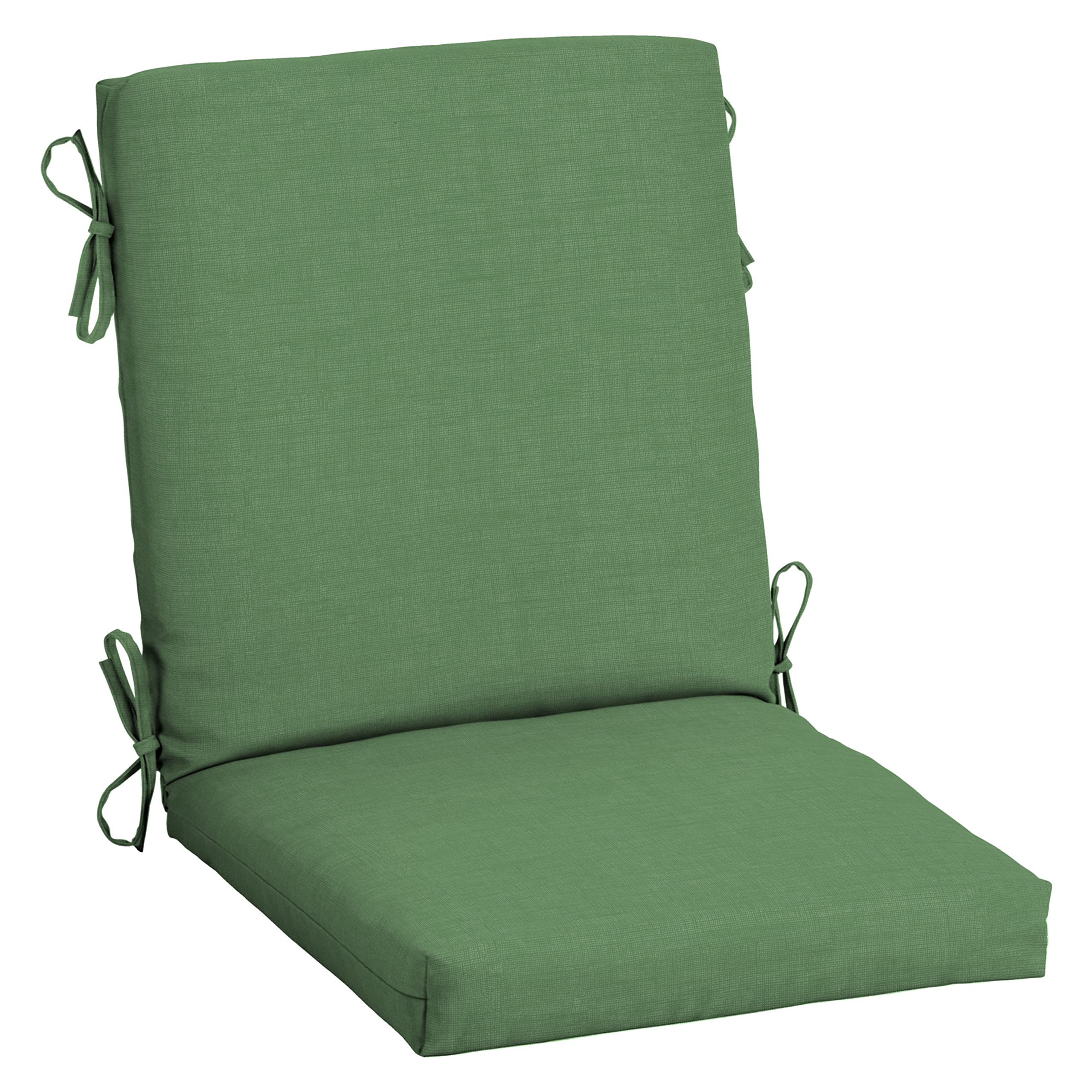 Arden Selections outdoor midback chair cushion in moss green on chair for added comfort