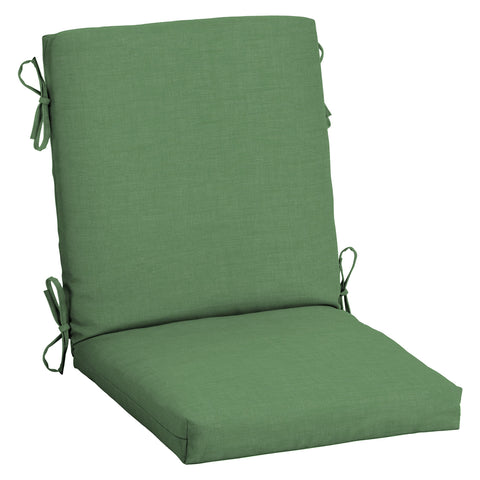 Arden Selections outdoor midback chair cushion in moss green on chair for added comfort