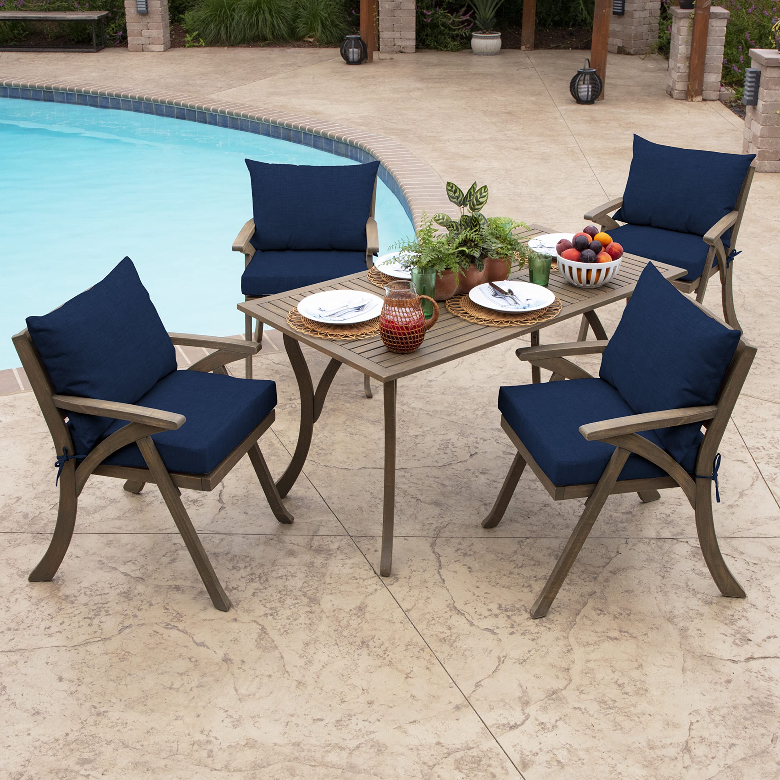 Arden Selections cushion fits 23x17 dimensions for standard outdoor use.