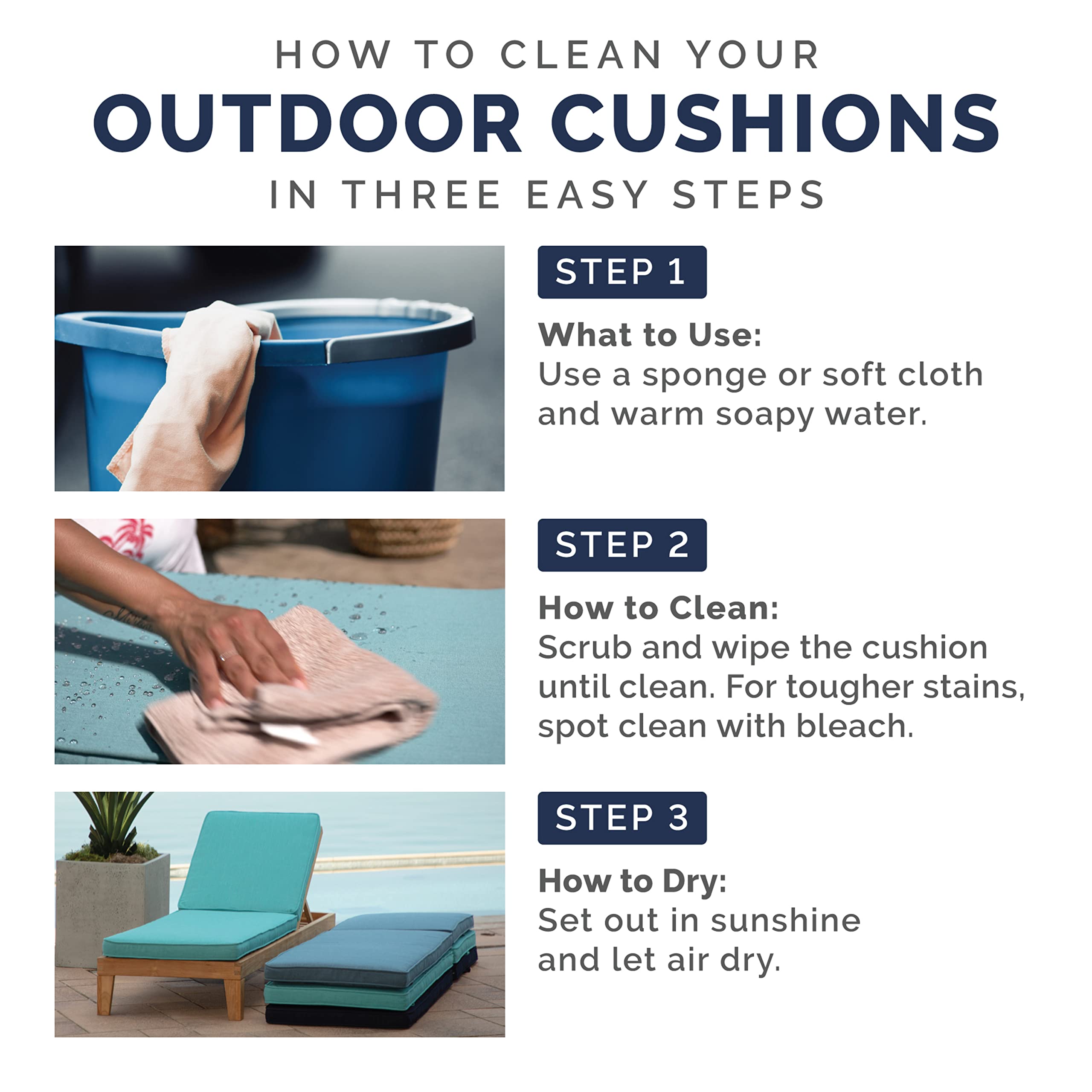 Arden Selections easy-clean cushion surface cleaned with soap and water