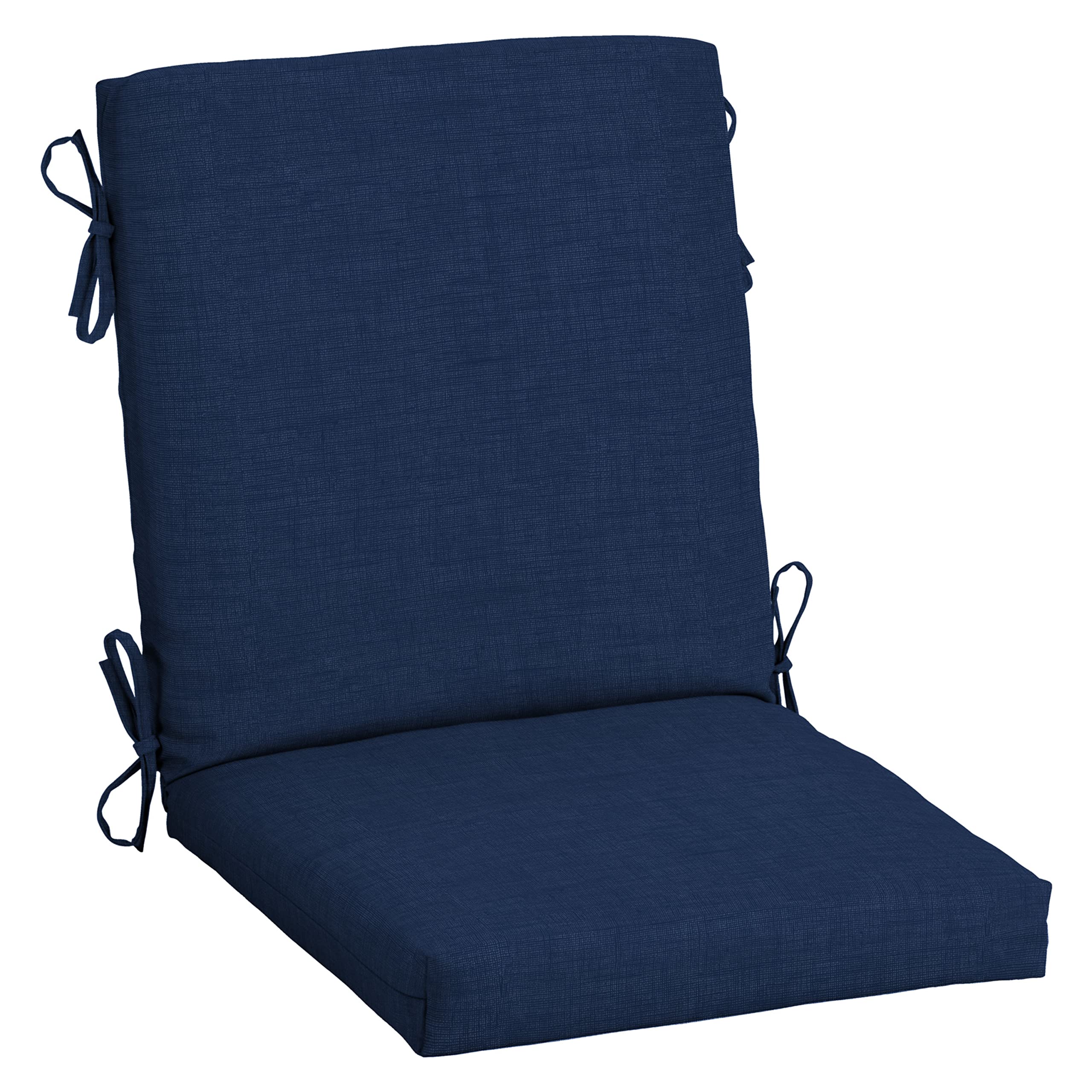 Arden Selections Leala sapphire blue midback chair cushion on bright outdoor seating
