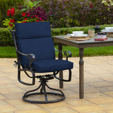 Arden Selections chair cushion Sapphire Blue Leala side view showing secure fit