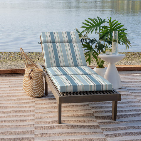 Arden Selections chaise cushion side view showing fit on standard loungers.