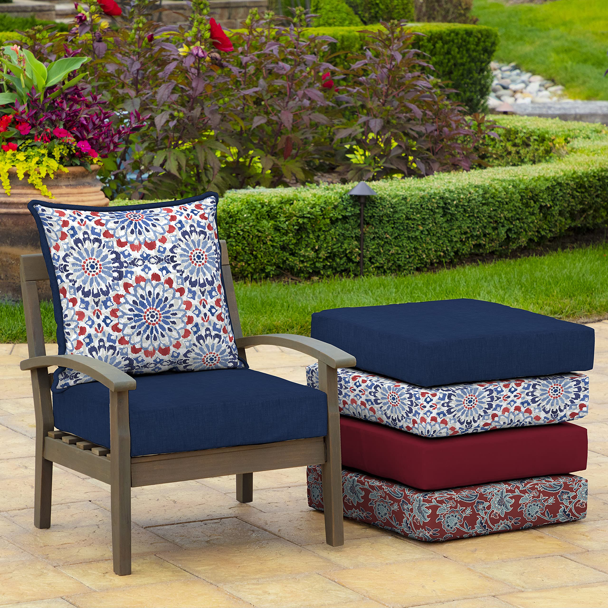 Arden Selections Clark Blue cushions in outdoor setting