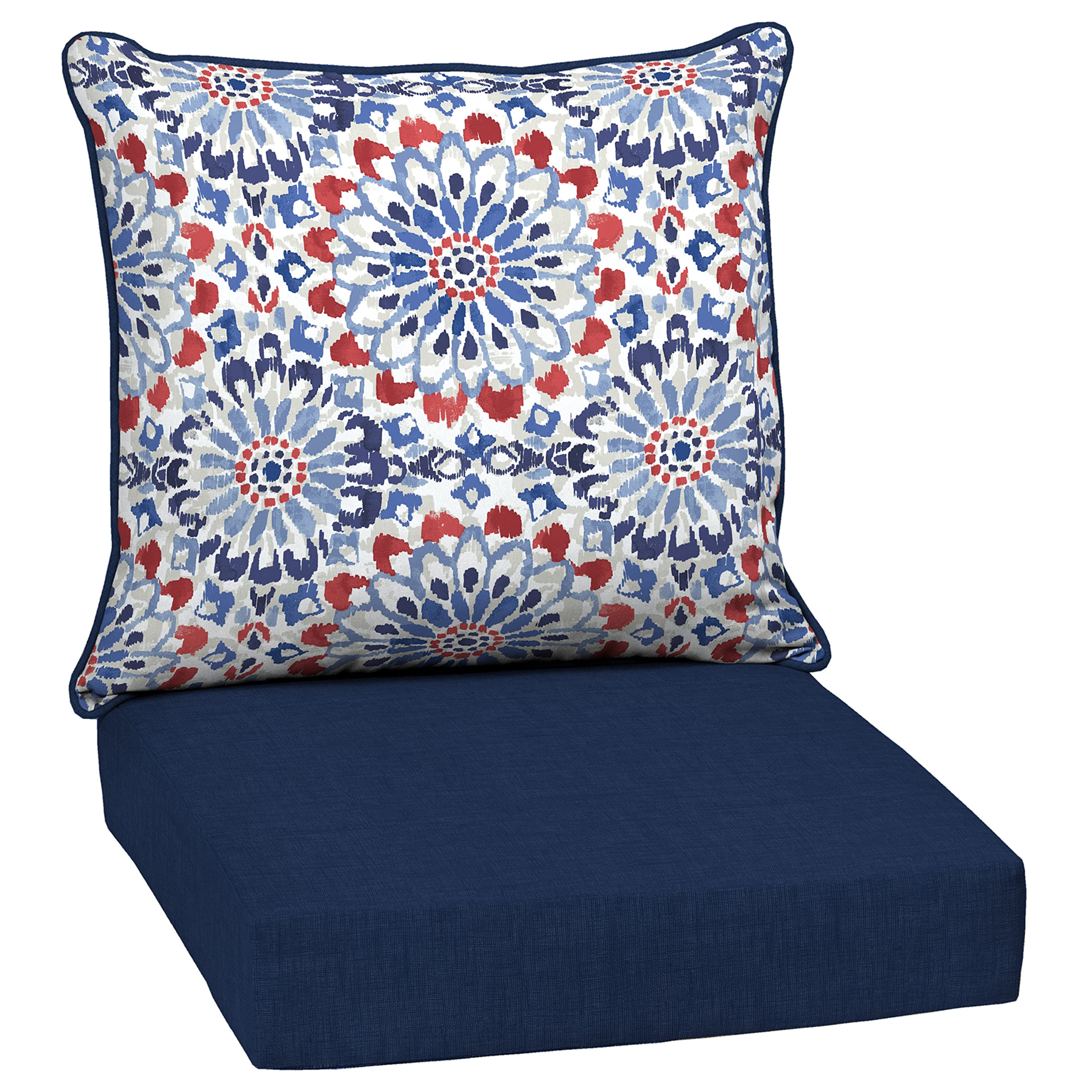 Arden Selections deep seat cushions front view displaying fade-resistant Clark Blue fabric
