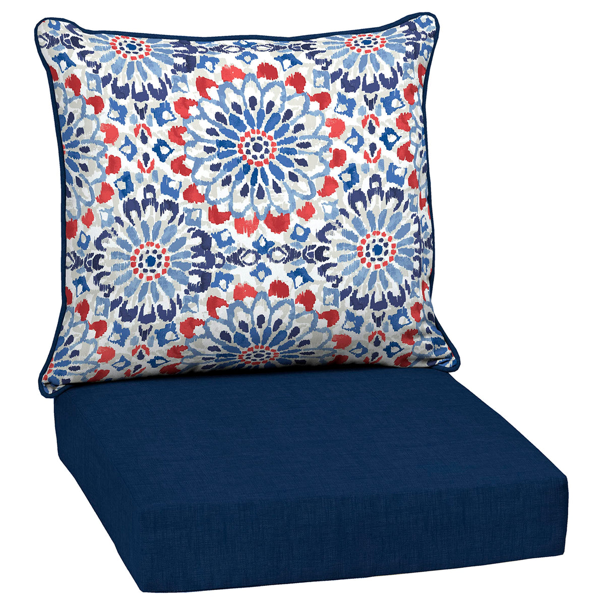 Arden Selections deep seat cushions front view displaying fade-resistant Clark Blue fabric