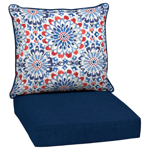 Arden Selections deep seat cushions front view displaying fade-resistant Clark Blue fabric