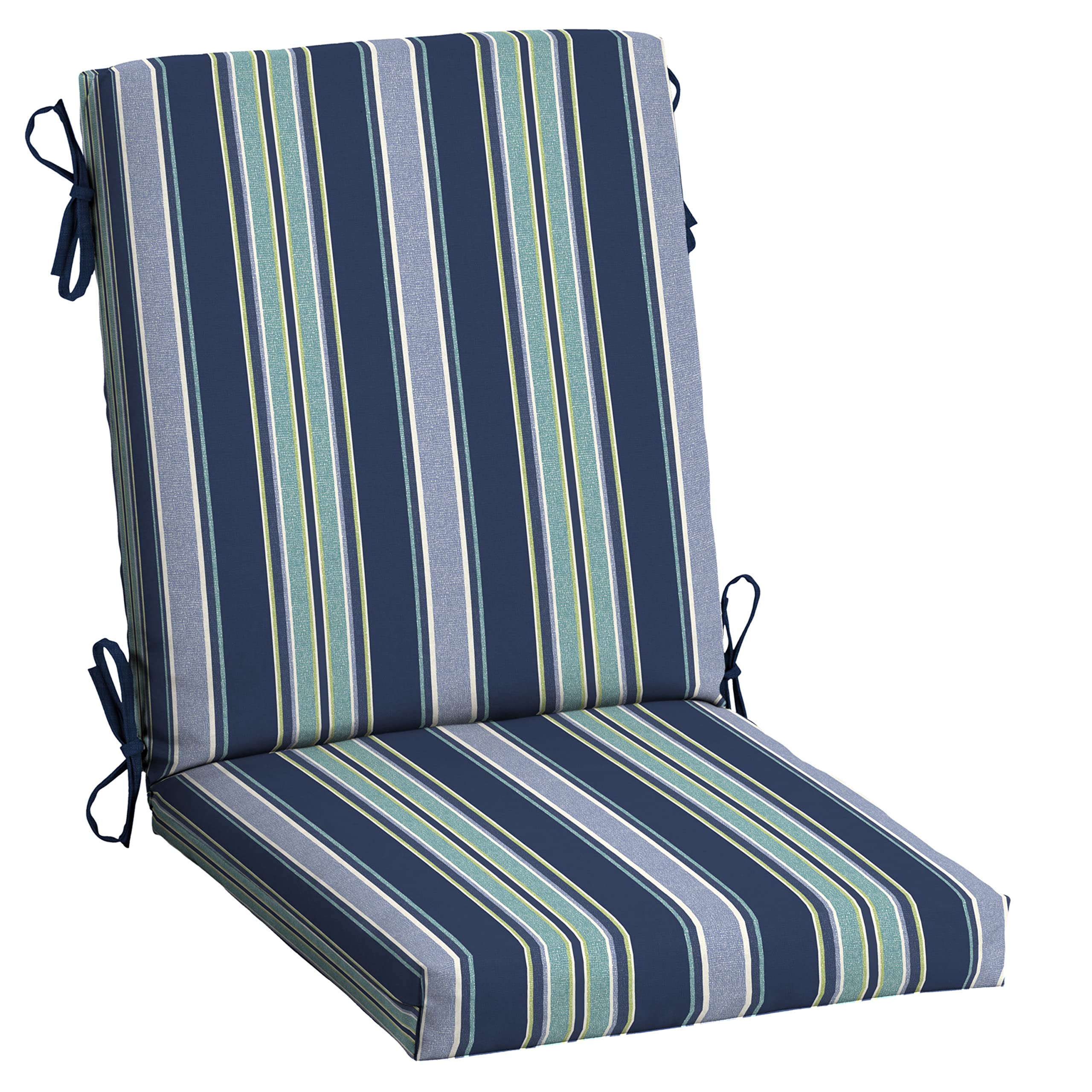 Arden Selections outdoor chair cushion in sapphire aurora blue stripe for comfortable, fade-resistant patio seating