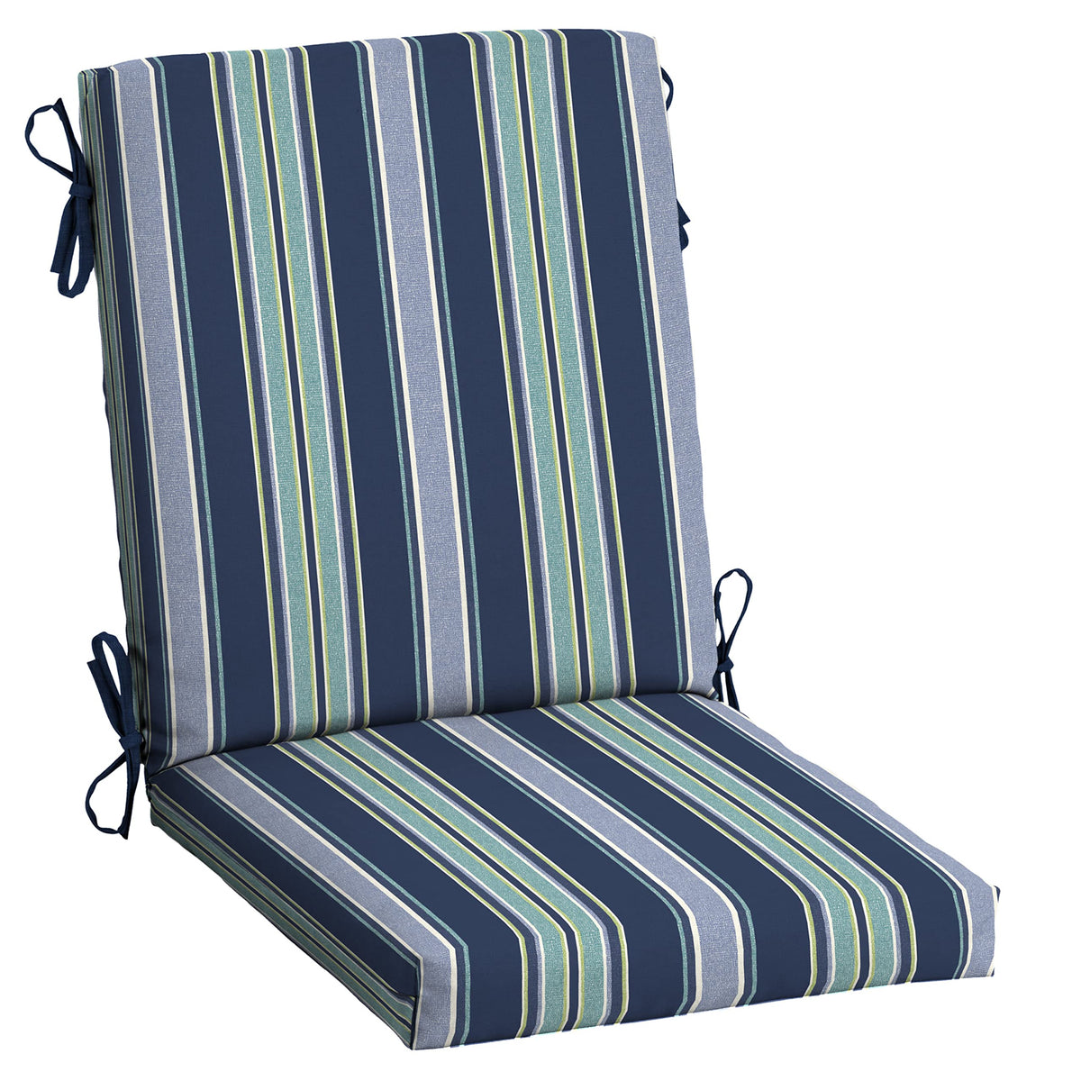 Arden Selections outdoor chair cushion in sapphire aurora blue stripe for comfortable, fade-resistant patio seating