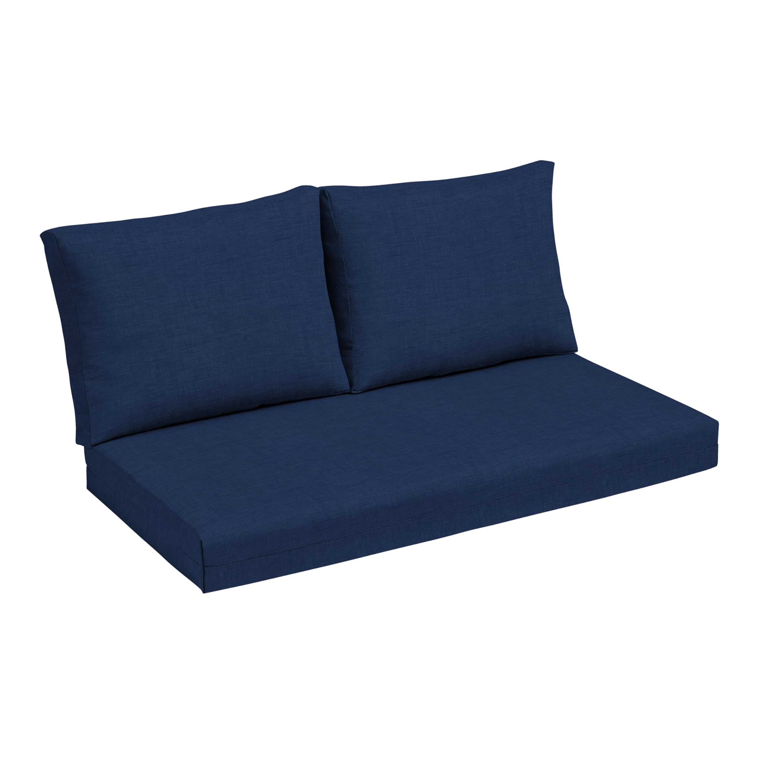 Arden Selections sapphire blue outdoor loveseat front view cushion for porch seating