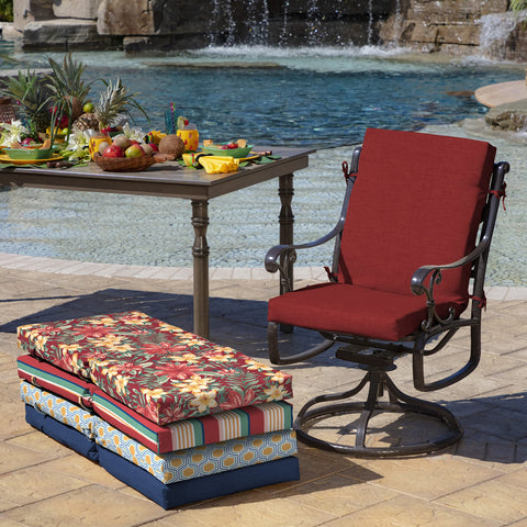 Arden Selections Ruby Red Leala cushion with four fabric ties stays secure on chairs