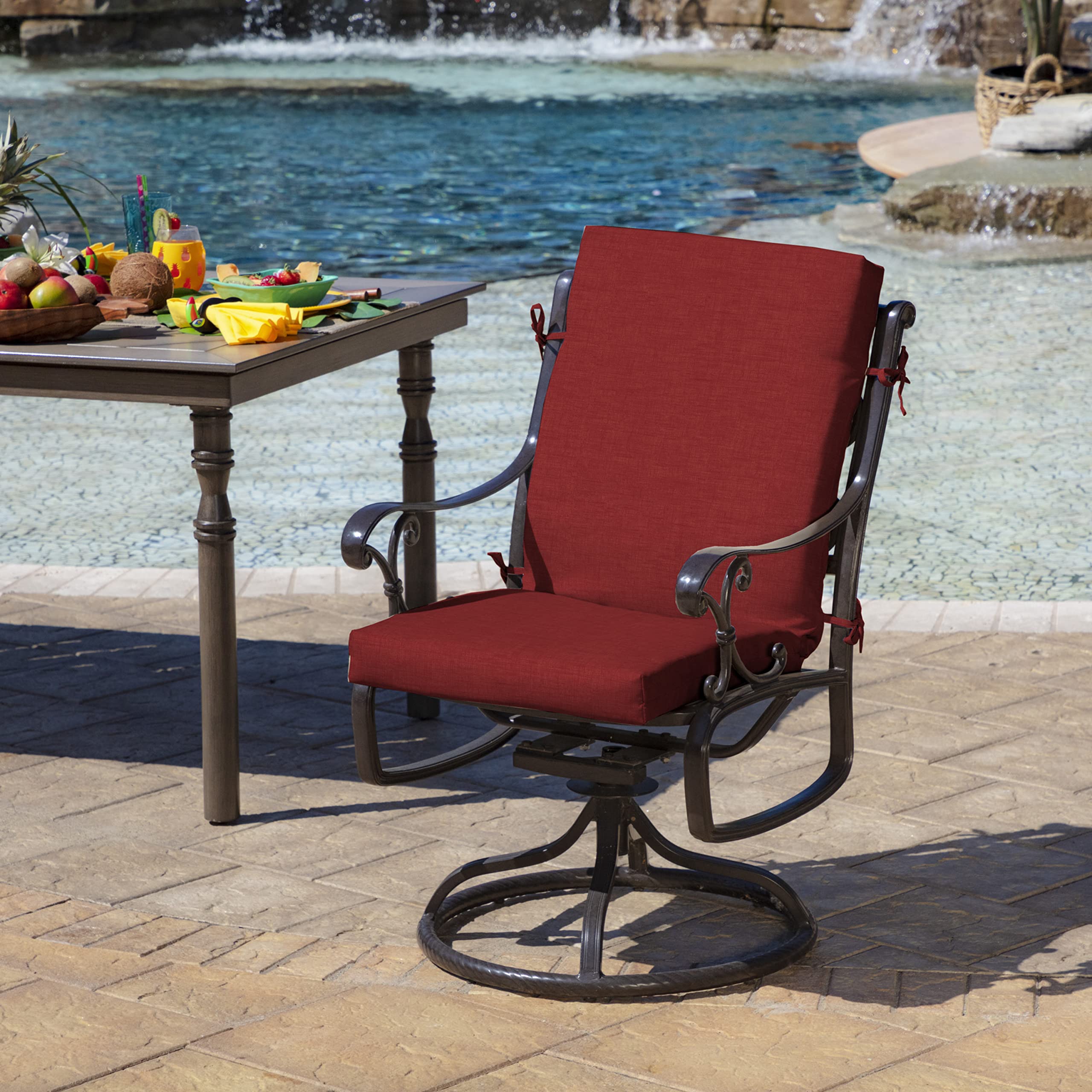 Arden Selections Ruby Red Leala seat cushion 20x20 provides plush support for outdoor dining