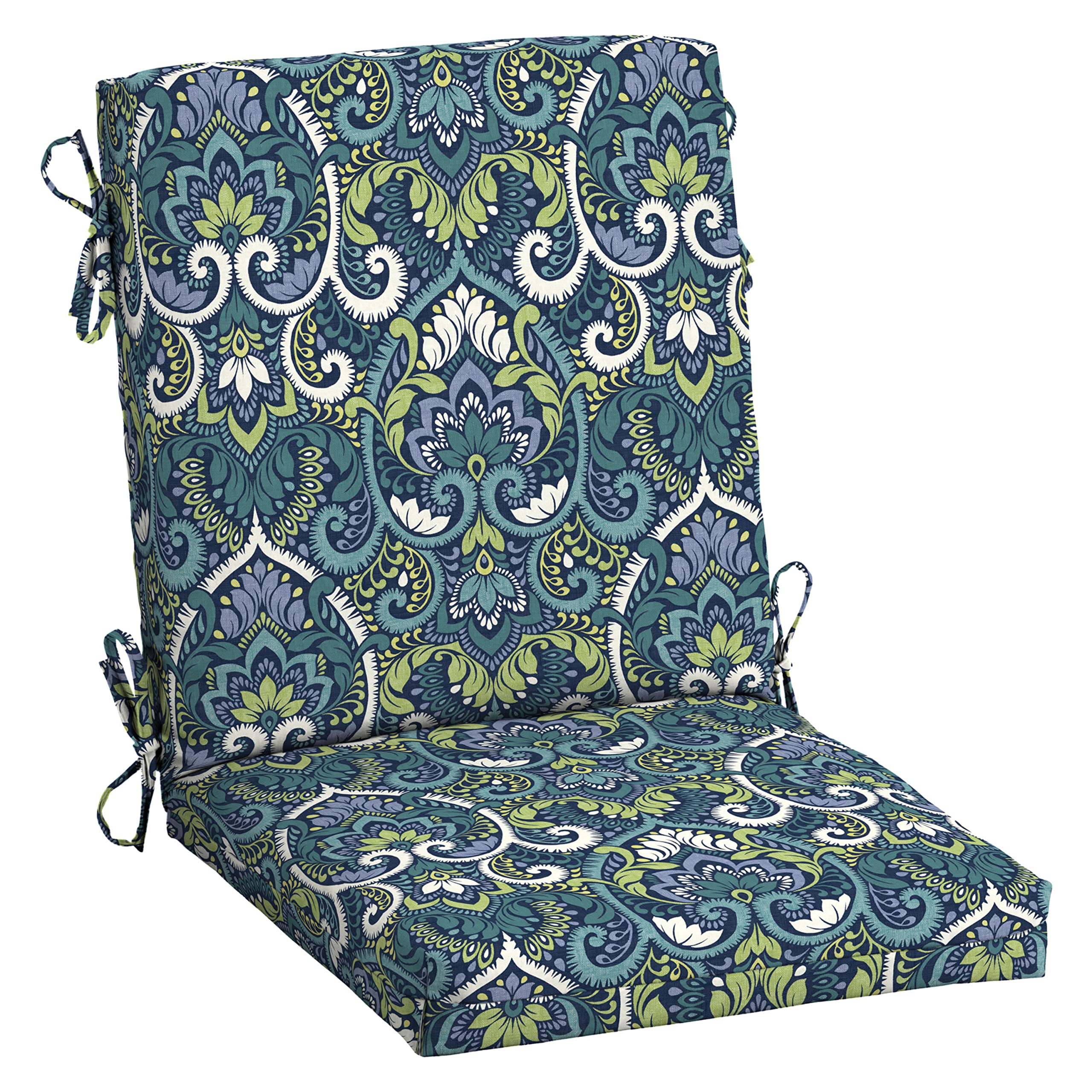 Arden Selections sapphire aurora blue damask midback chair cushion front view highlighting outdoor comfort