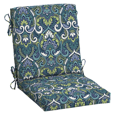 Arden Selections sapphire aurora blue damask midback chair cushion front view highlighting outdoor comfort