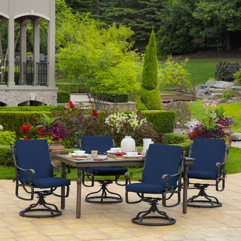 Arden Selections fade-resistant fabric maintains vibrant sapphire hue season after season.