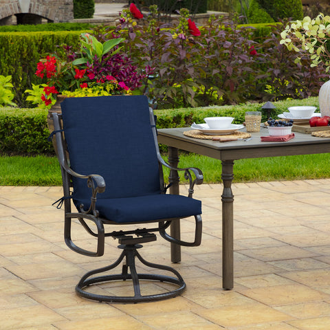 Arden Selections cushion side view shows plush support for outdoor dining.