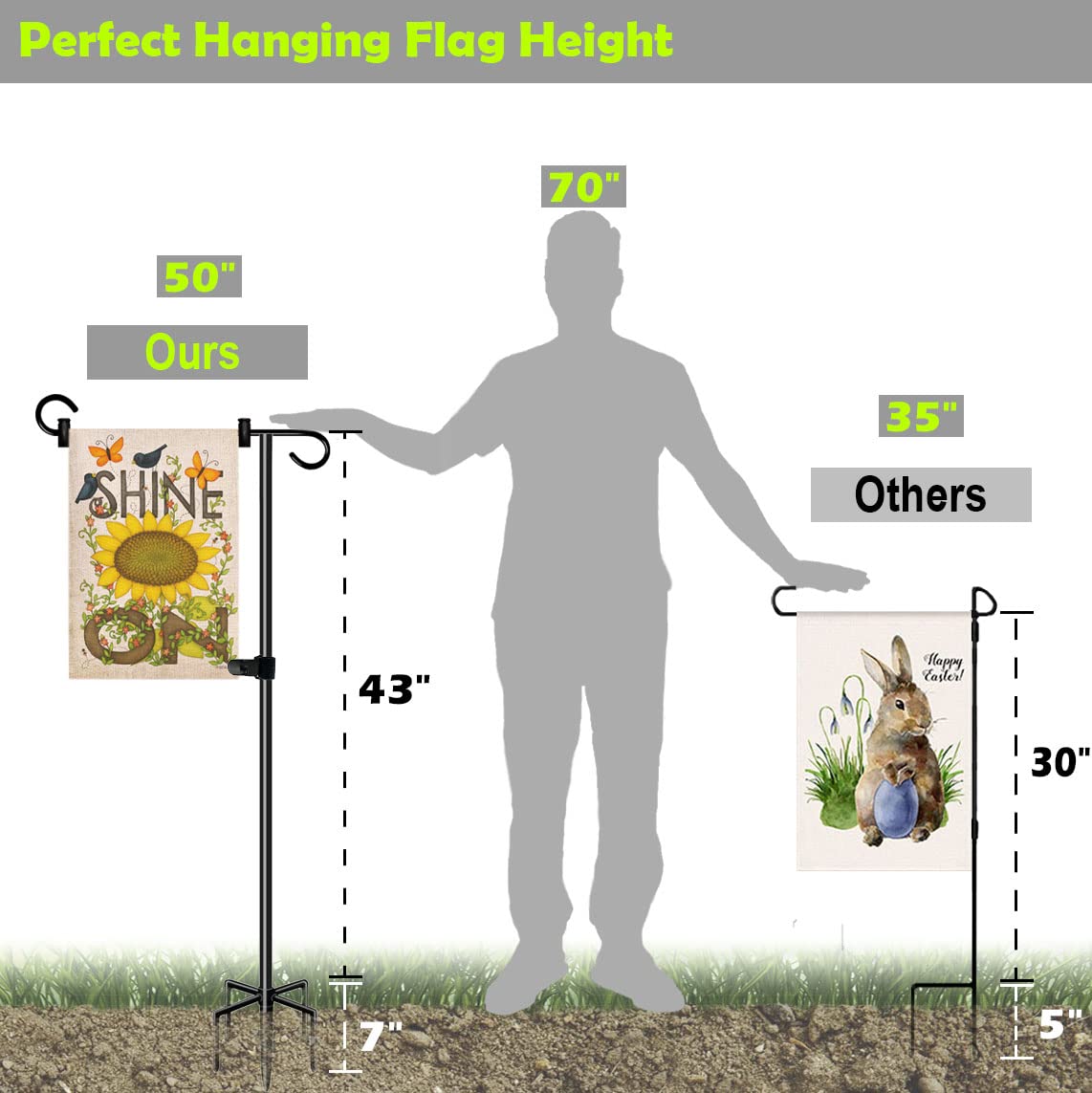 Ardier height-adjustable flag stand suits 34 to 50 inches.