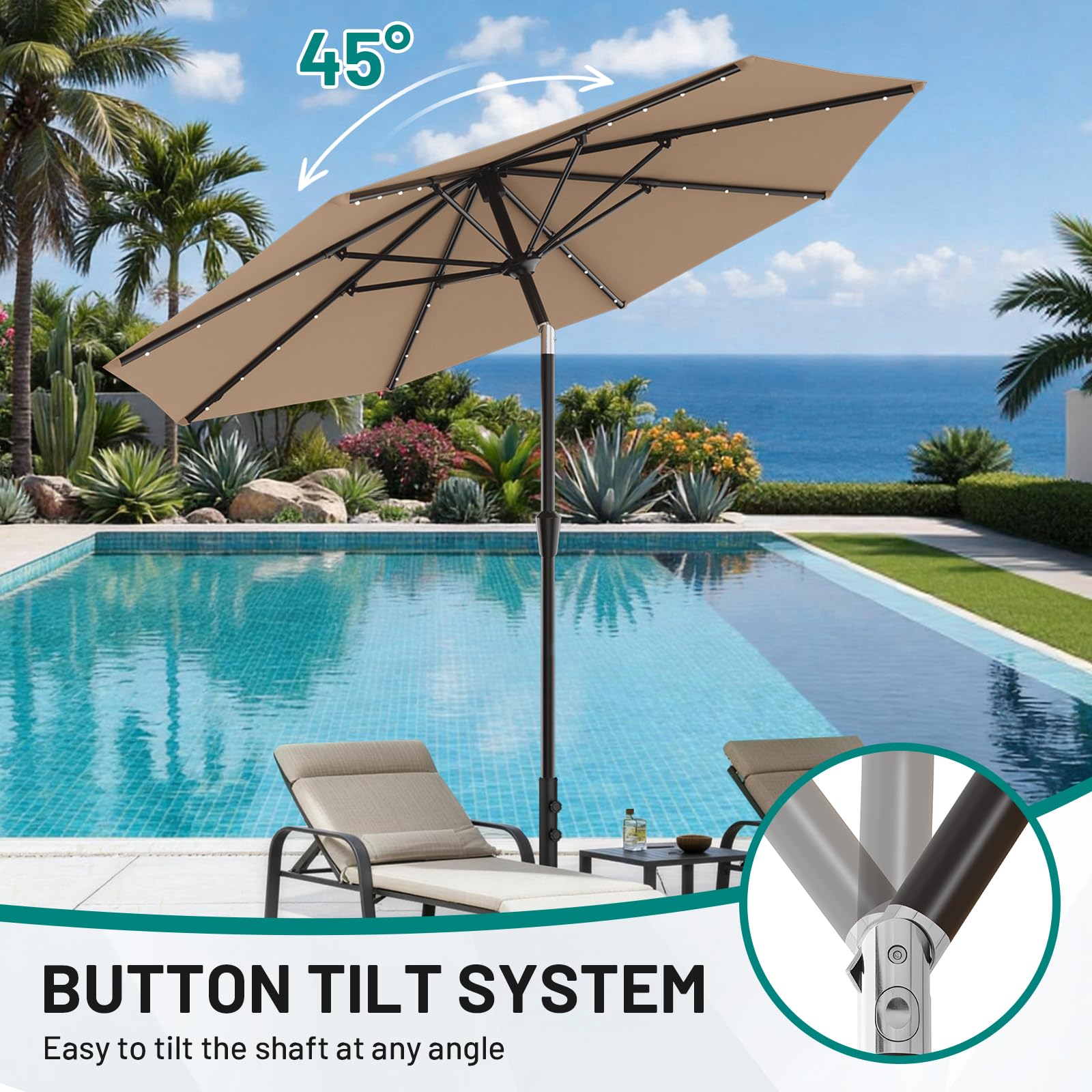 AreShark durable eight-rib iron construction supports sturdy outdoor shade.