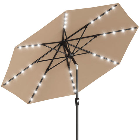 AreShark 9FT patio umbrella with solar lights, top view showing the solar panel.